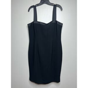 VTG Maggie London Black Sheath Dress Sleeveless Satin Trim 90s Minimalist Sz 14